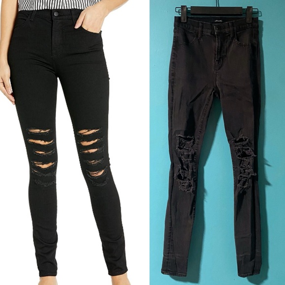 J Brand 24 Maria Black Distressed Skinny Jeans - Picture 1 of 6